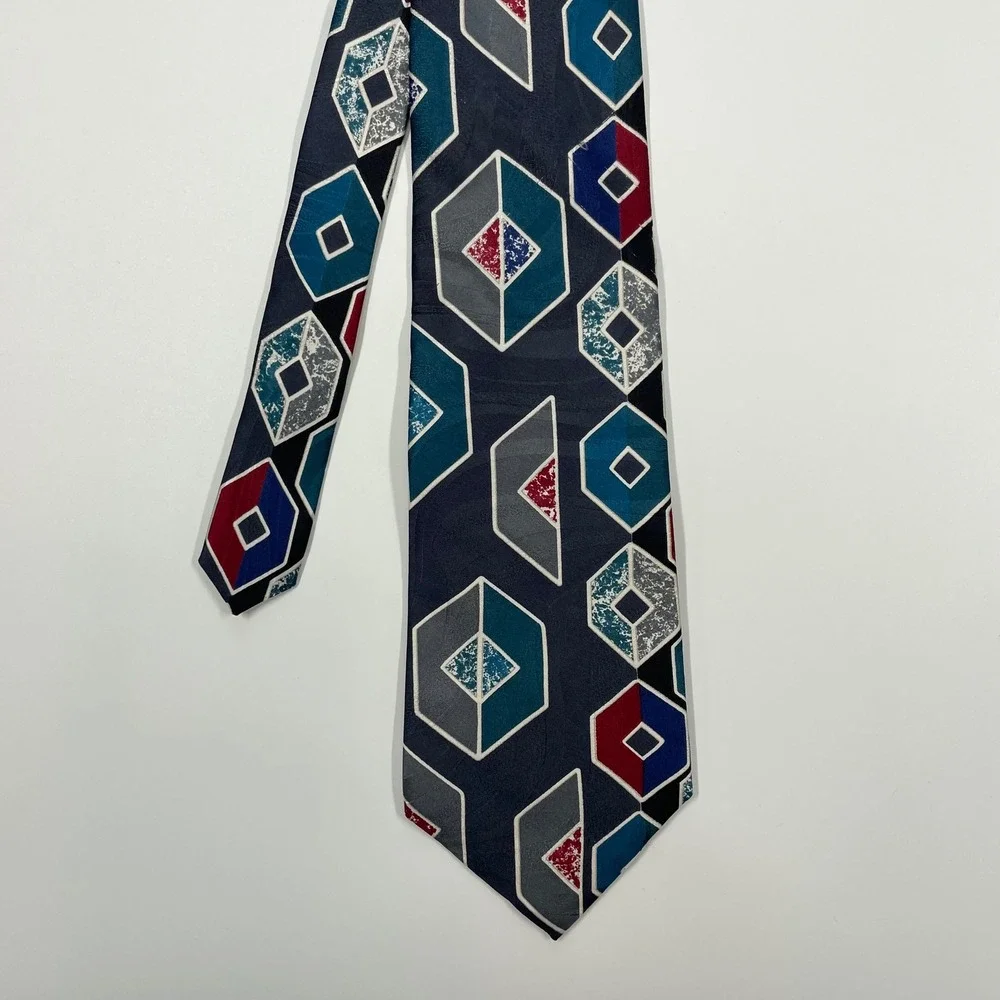 Don Loper Navy Blue Geometric Abstract Silk Necktie Mens One Size